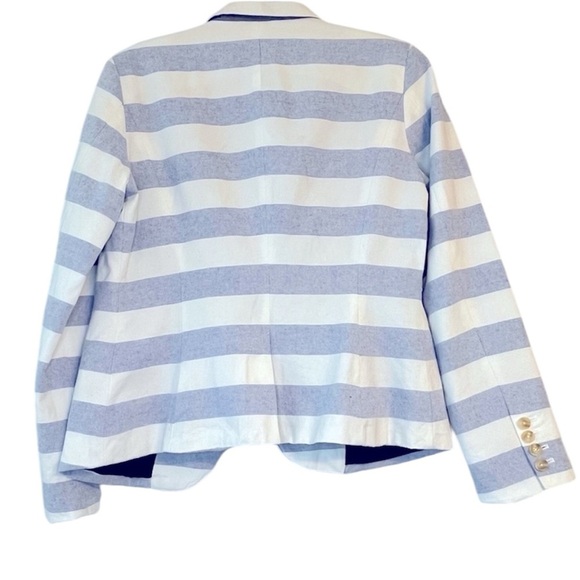 Merona Lined Chambray Blue and White Stripe Cotton Button Blazer Size 10 - Picture 6 of 11